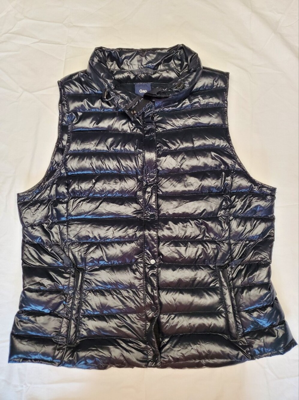 Gap Ultralight Down Puffer Vest XL Black Shiny Snap Zip Packable Lightweight